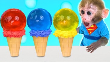 Baby Monkey Eating Crystal Ice Creams – Cute & Colorful Treat Time for Kids